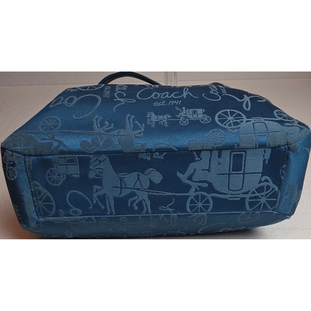 Coach Horse and Carriage Print Tote Bag Blue Jacquard Y2K Vintage F15157 - Picture 12 of 16
